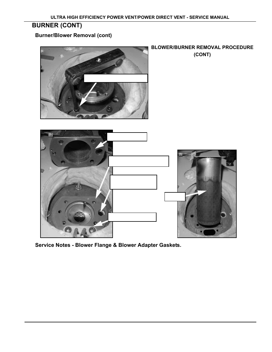 Burner/blower removal (cont), Burner (cont) | State Industries GP650YTPDT User Manual | Page 14 / 54