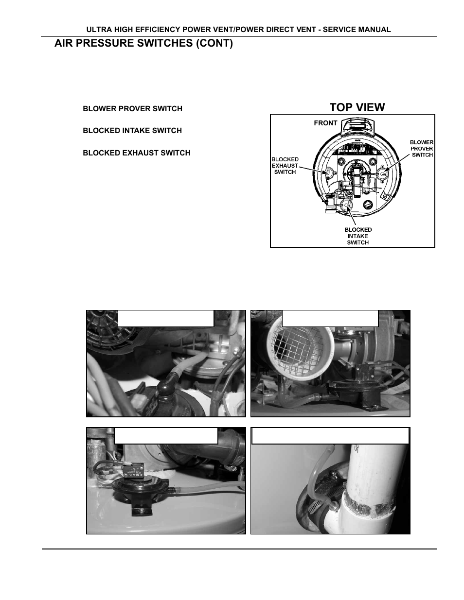 Air pressure switches - location, Top view, Air pressure switches (cont) | State Industries GP650YTPDT User Manual | Page 20 / 54