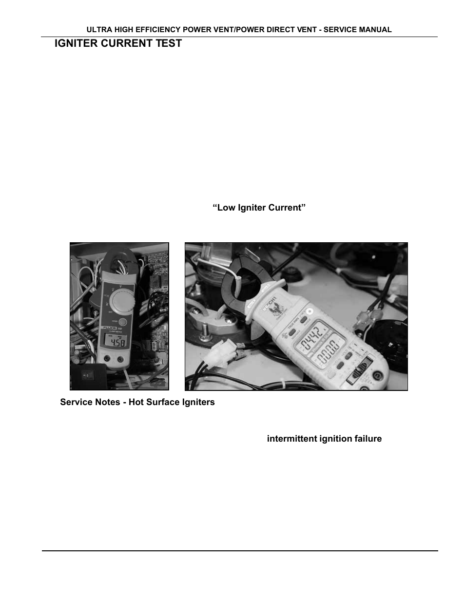 Igniter current test, Service notes - hot surface igniters | State Industries GP650YTPDT User Manual | Page 26 / 54