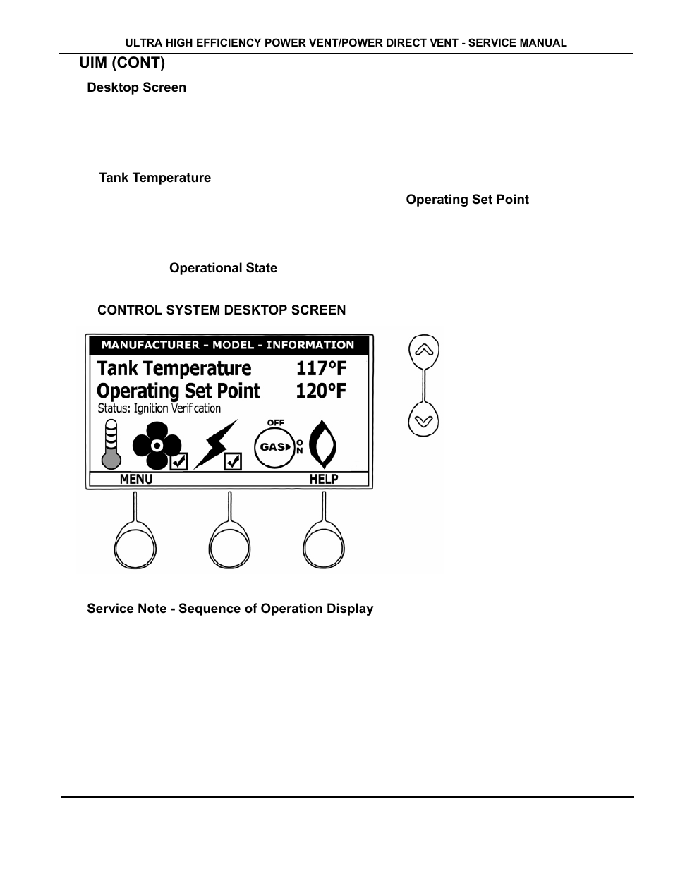 Desktop screen, Service note - sequence of operation display, Uim (cont) | State Industries GP650YTPDT User Manual | Page 30 / 54