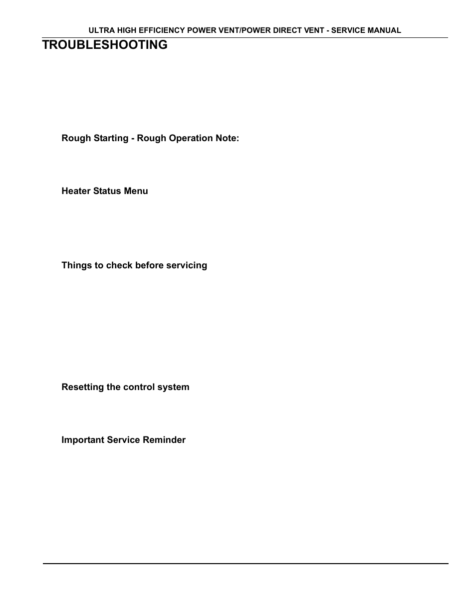 Troubleshooting, Rough starting - rough operation note, Heater status menu | Things to check before servicing, Resetting the control system, Important service reminder, And 41 | State Industries GP650YTPDT User Manual | Page 42 / 54