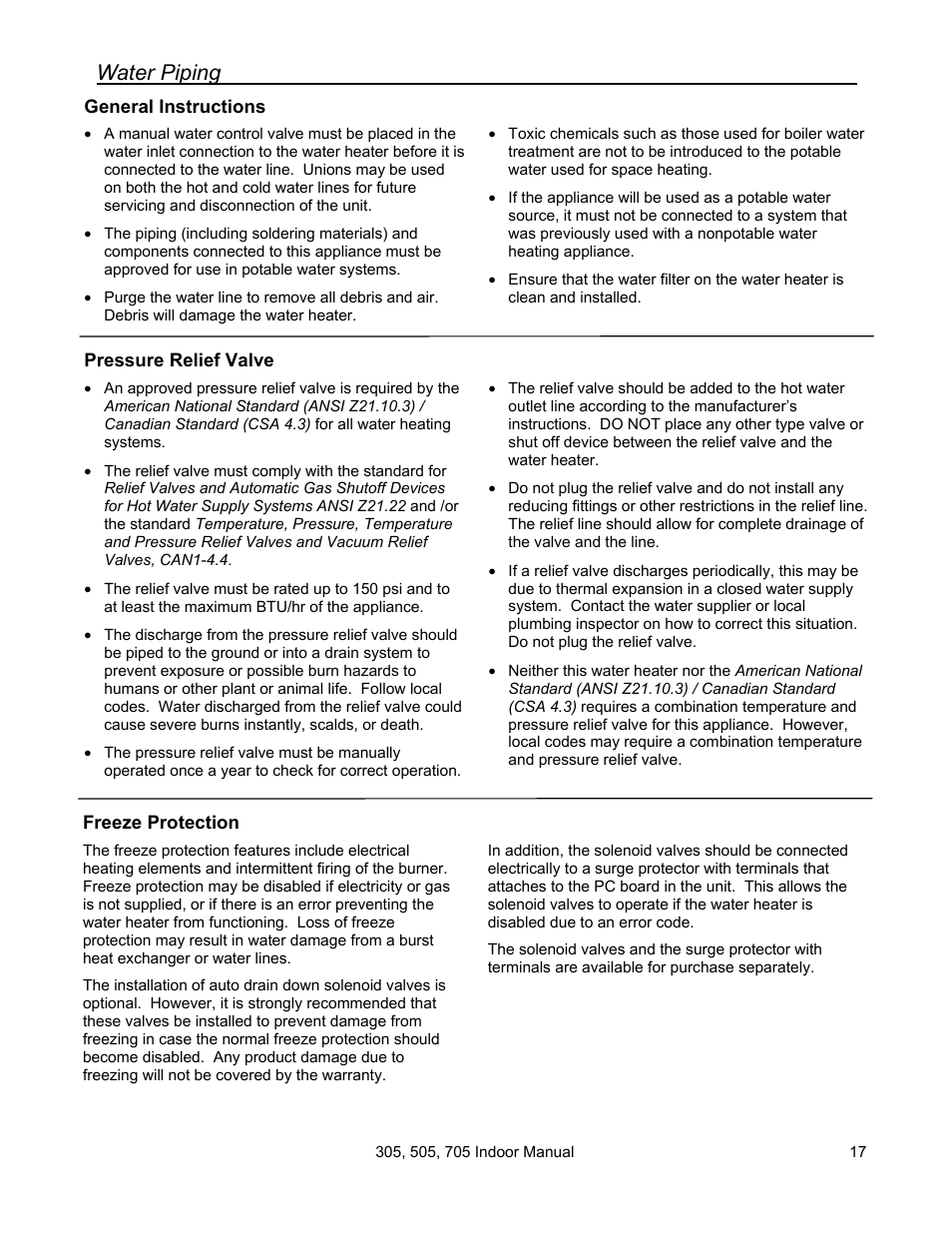 Water piping | State Models: 305 User Manual | Page 17 / 40