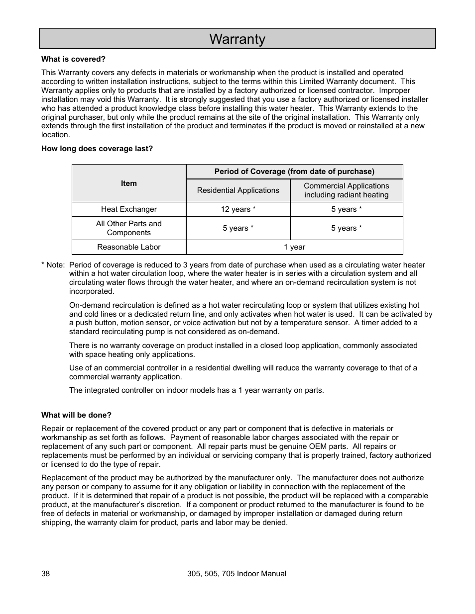 Warranty | State Models: 305 User Manual | Page 38 / 40