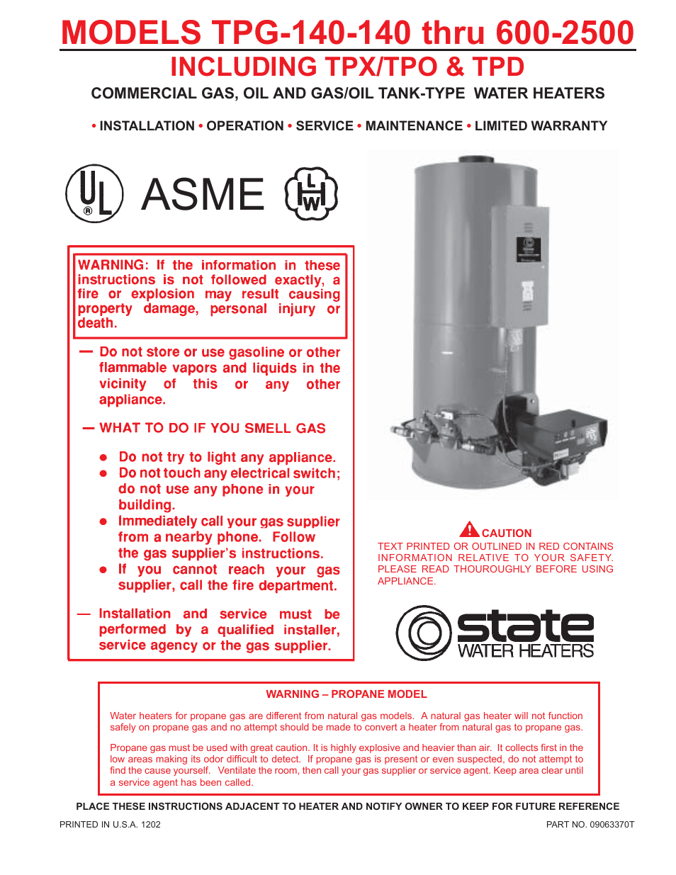 State TPG 150 140 NEA User Manual | 16 pages