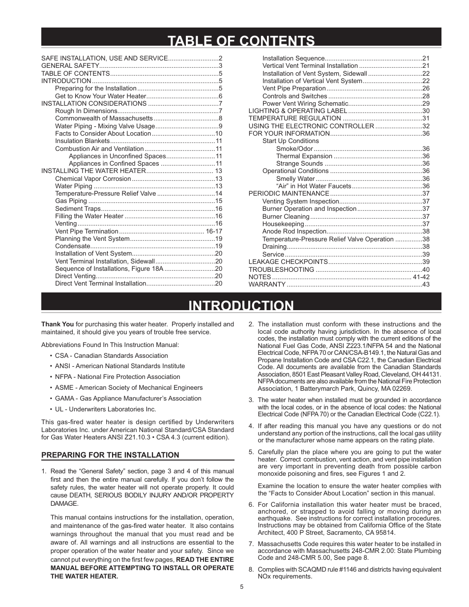 Introduction table of contents | State Industries GP650HTPDT User Manual | Page 5 / 44