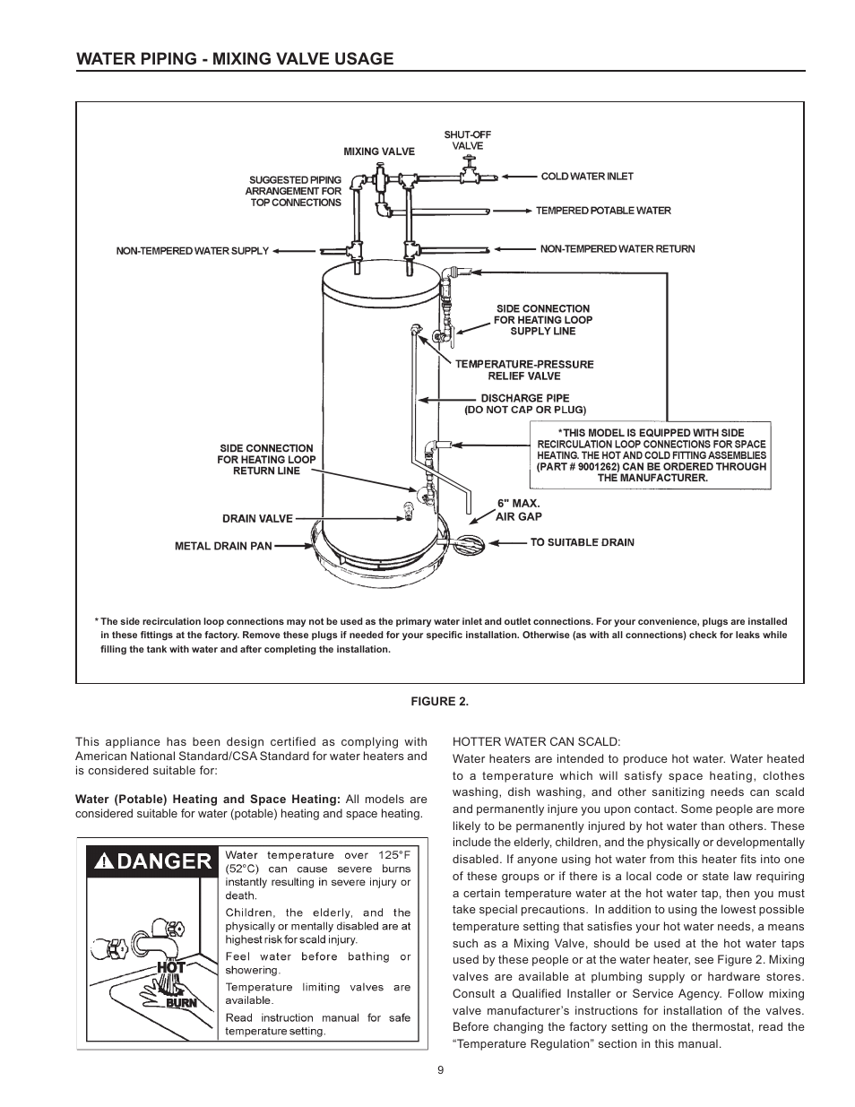 Water piping - mixing valve usage | State Industries GP650HTPDT User Manual | Page 9 / 44