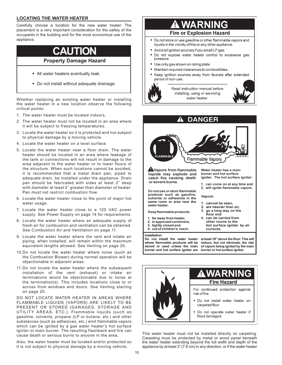 Locating the water heater, Caution | State SHE50 100 User Manual | Page 10 / 60