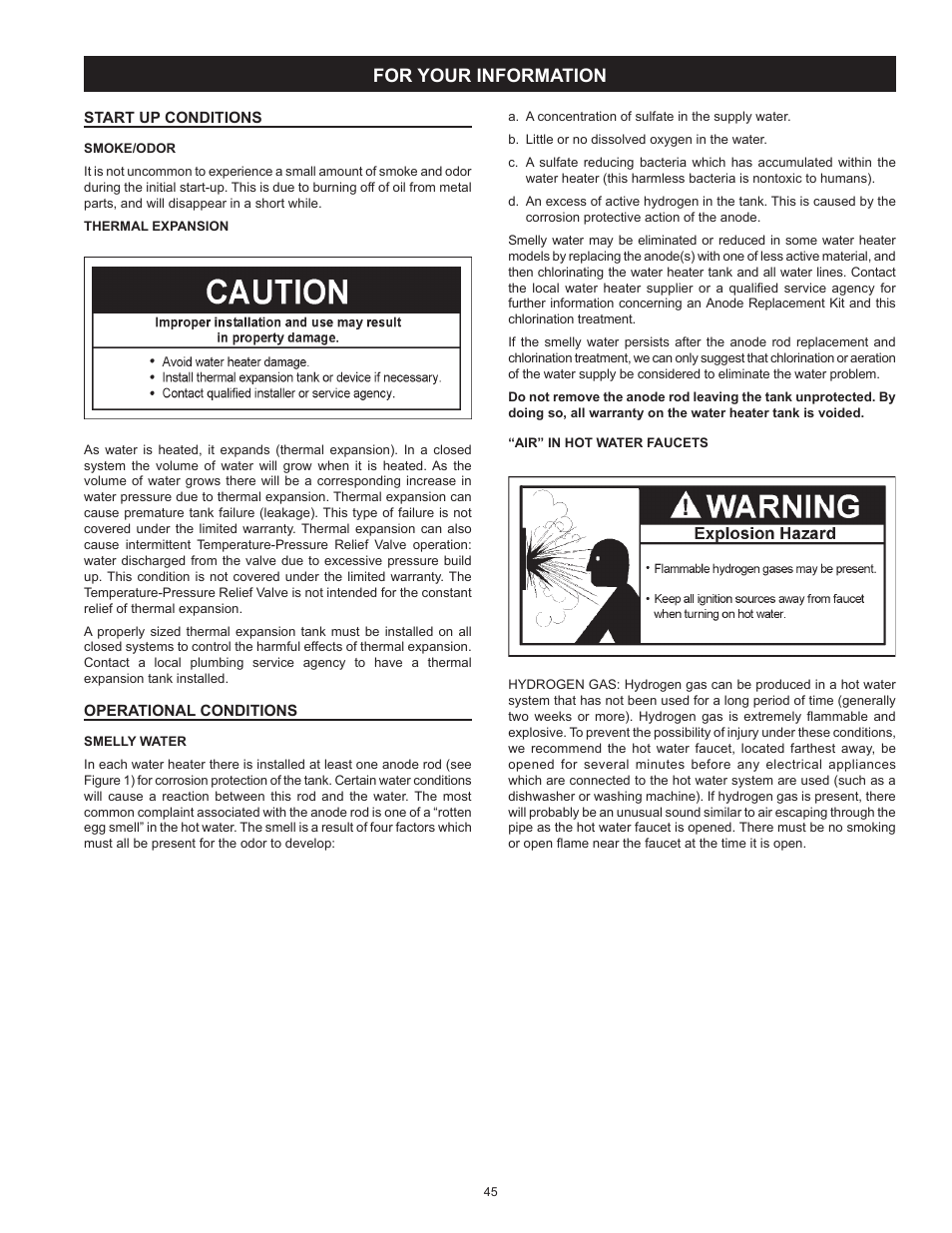 For your information, Start up conditions, Operational conditions | Start up conditions operational conditions | State SHE50 100 User Manual | Page 45 / 60