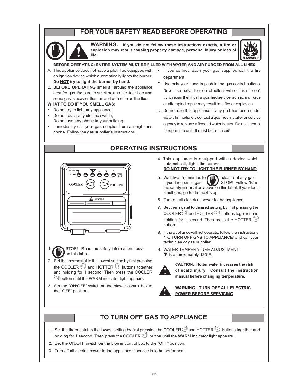 For your safety read before operating, Operating instructions, Warning | State Industries GS675YRVIT User Manual | Page 23 / 36