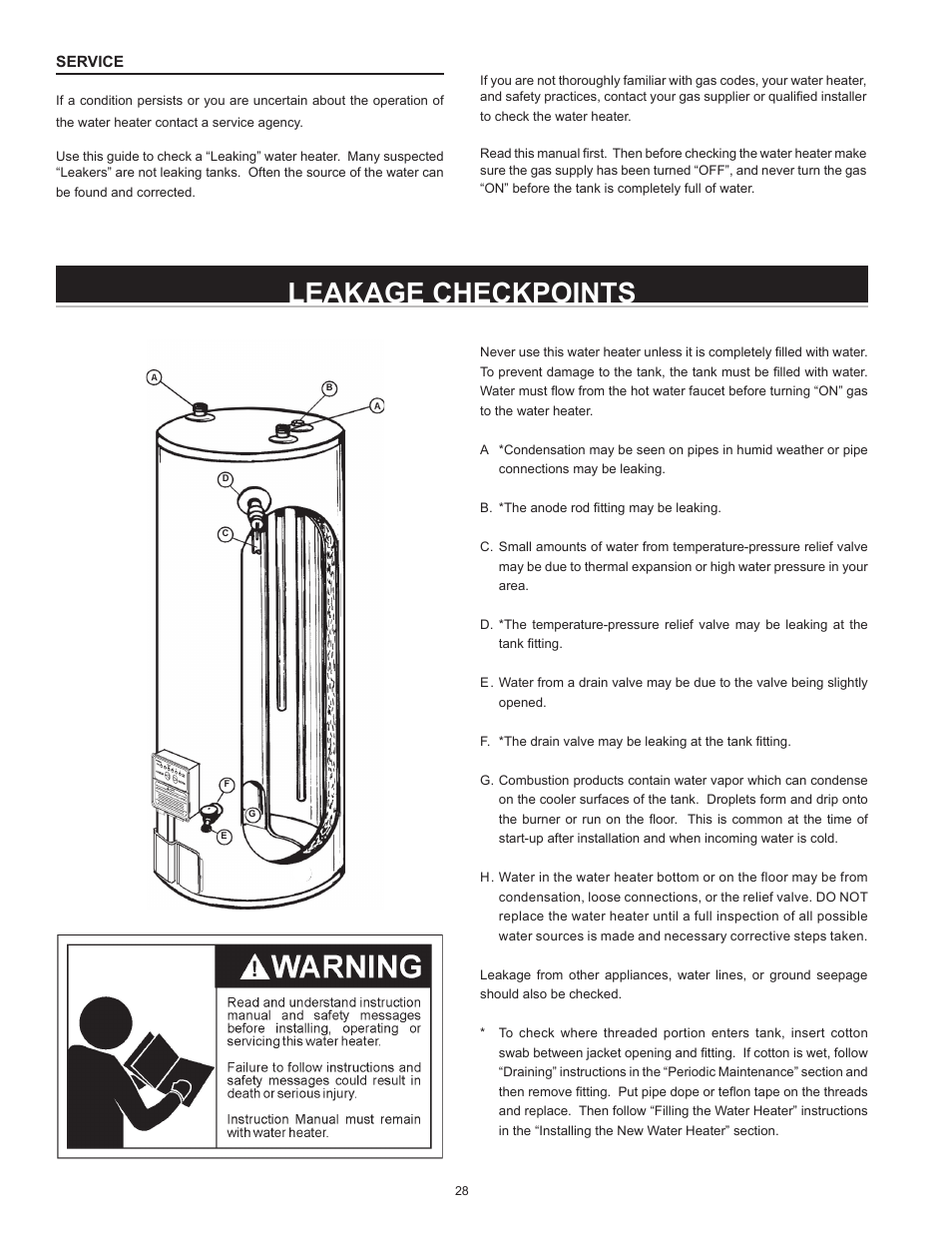 Leakage checkpoints | State Industries GS675YRVIT User Manual | Page 28 / 36