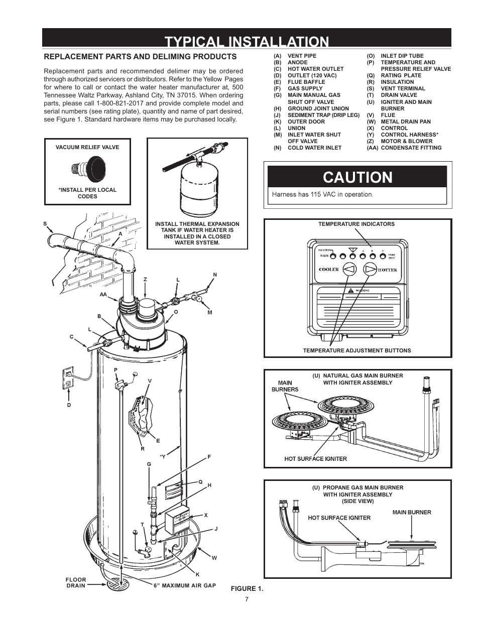 Typical installation, Replacement parts and deliming products | State Industries GS675YRVIT User Manual | Page 7 / 36