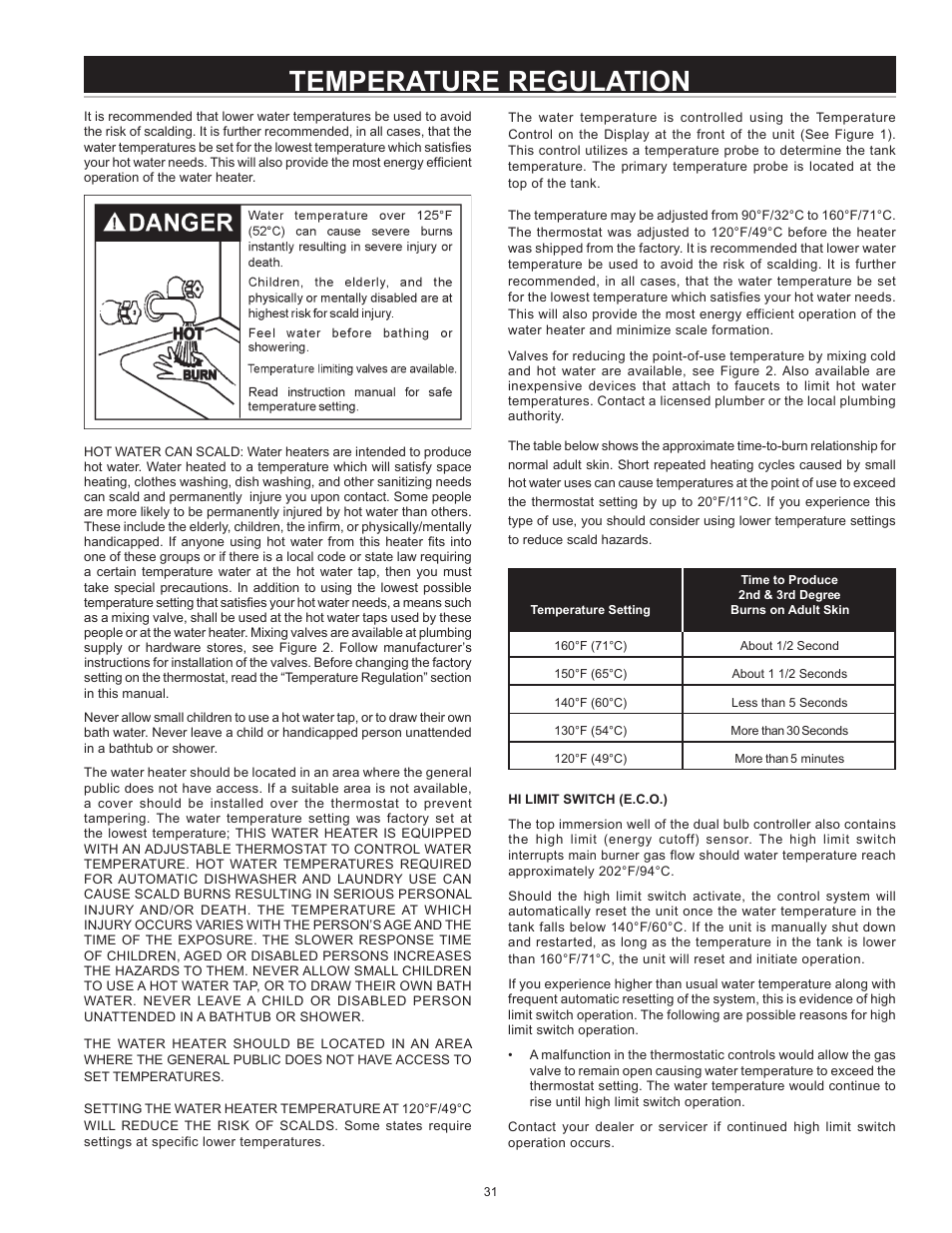 Temperature regulation | State Industries A B C D E F 100 User Manual | Page 31 / 44