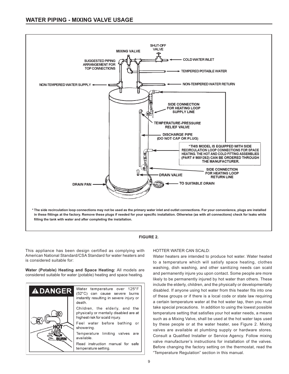 Water piping - mixing valve usage | State Industries A B C D E F 100 User Manual | Page 9 / 44