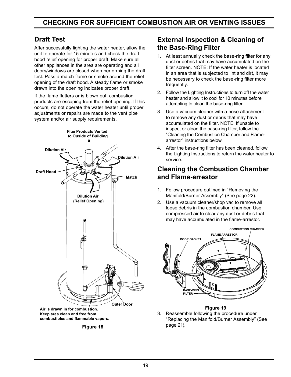 Draft test, Cleaning the combustion chamber and flame-arrestor | State Industries GSX User Manual | Page 19 / 44