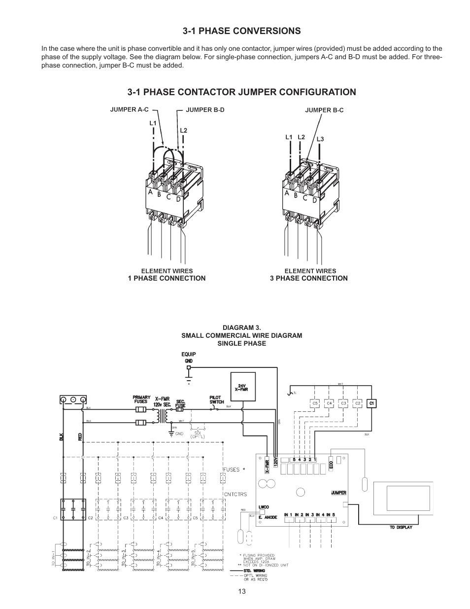 1 phase conversions, 1 phase contactor jumper configuration | State Industries ASME SSE-5 User Manual | Page 13 / 40
