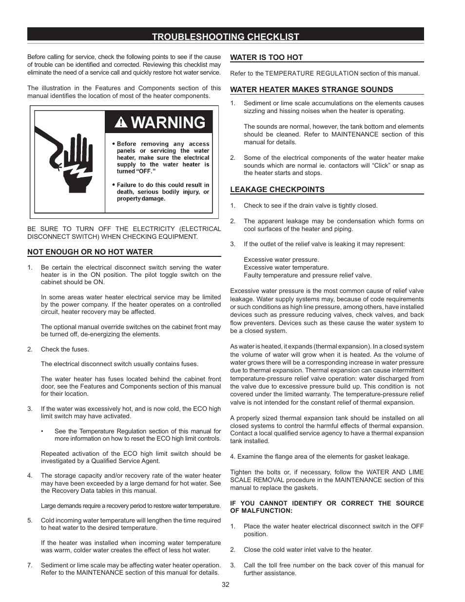 Troubleshooting checklist | State Industries ASME SSE-5 User Manual | Page 32 / 40