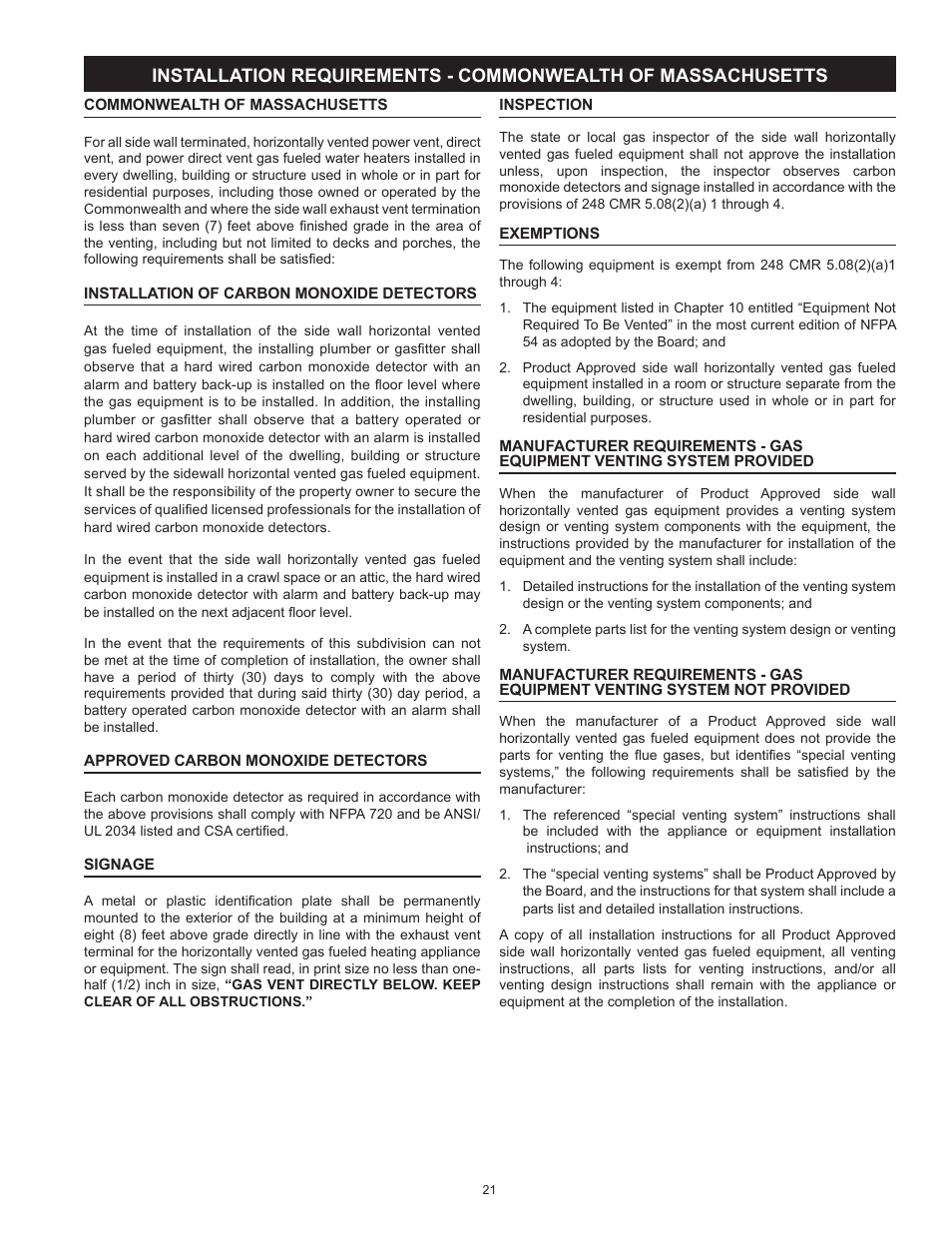 Commonwealth of massachusetts, Commonwealth | State Industries ULTRA FORCE 101 User Manual | Page 21 / 80