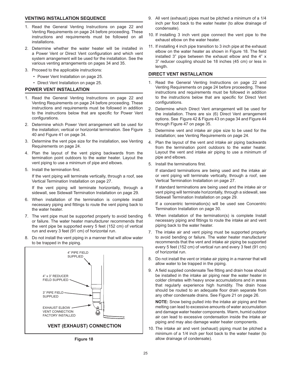 Venting installation sequence, Power vent installation, Direct vent installation | State Industries ULTRA FORCE 101 User Manual | Page 25 / 80