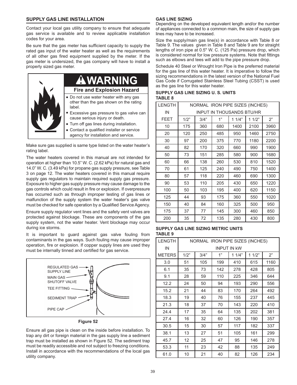Supply gas line installation | State Industries ULTRA FORCE 101 User Manual | Page 39 / 80