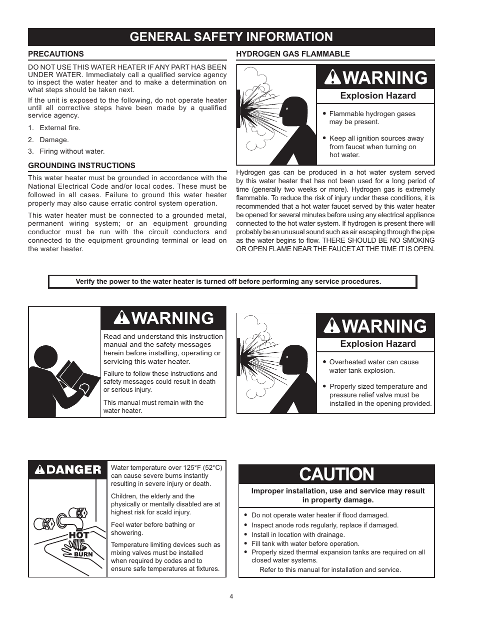 General safety information, Precautions, Caution | Explosion hazard | State Industries ULTRA FORCE 101 User Manual | Page 4 / 80