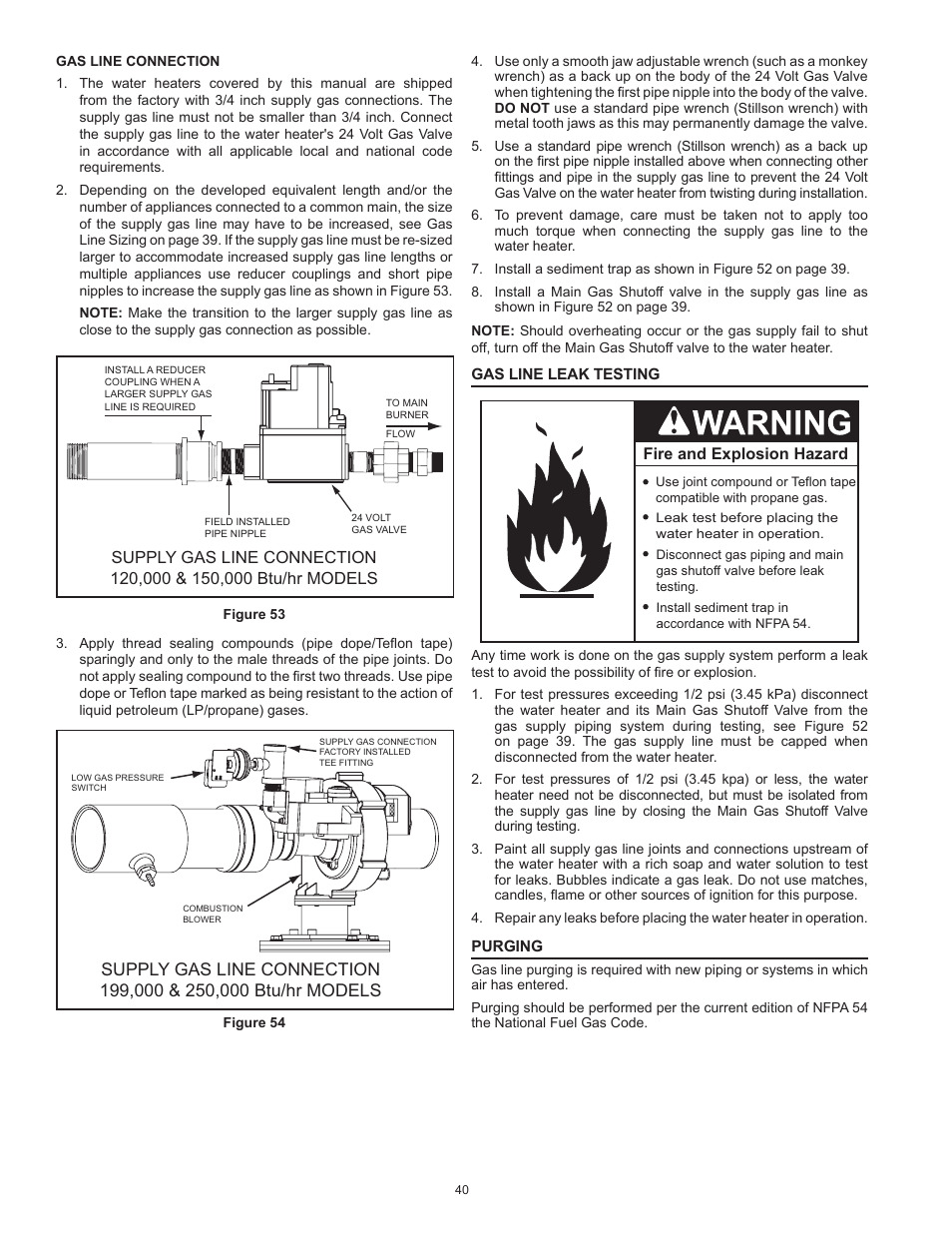 Gas line leak testing, Purging, Gas line leak testing purging | State Industries ULTRA FORCE 101 User Manual | Page 40 / 80