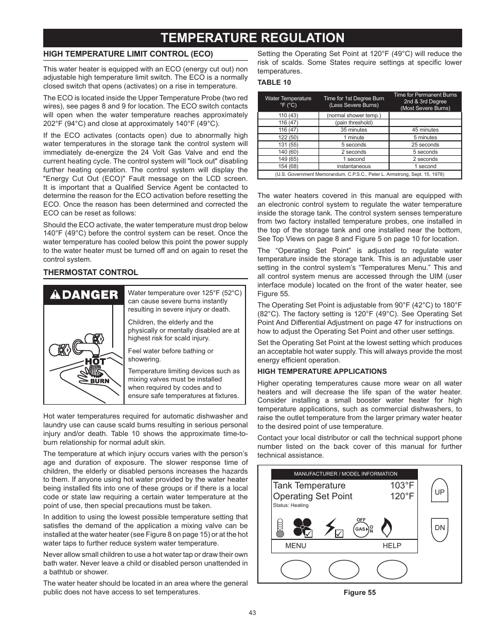 Temperature regulation, High temperature limit control (eco), Thermostat control | High temperature | State Industries ULTRA FORCE 101 User Manual | Page 43 / 80