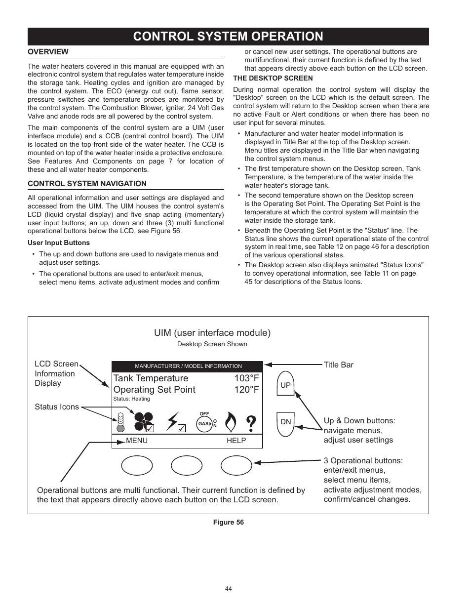 Control system operation, Control system navigation, The desktop screen | Uim (user interface module) | State Industries ULTRA FORCE 101 User Manual | Page 44 / 80