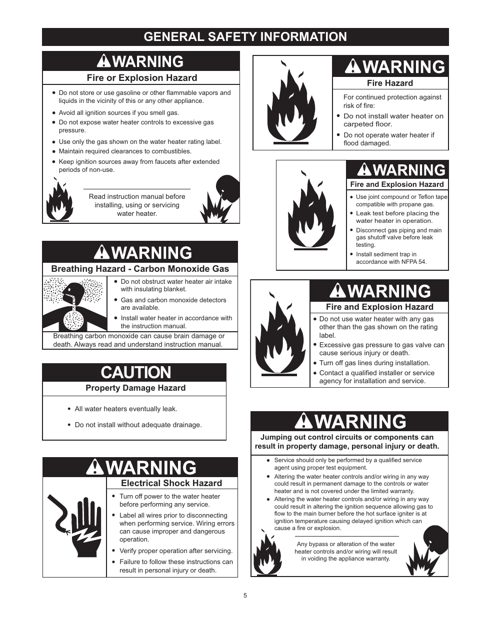 Caution, General safety information, Fire or explosion hazard | Breathing hazard - carbon monoxide gas | State Industries ULTRA FORCE 101 User Manual | Page 5 / 80