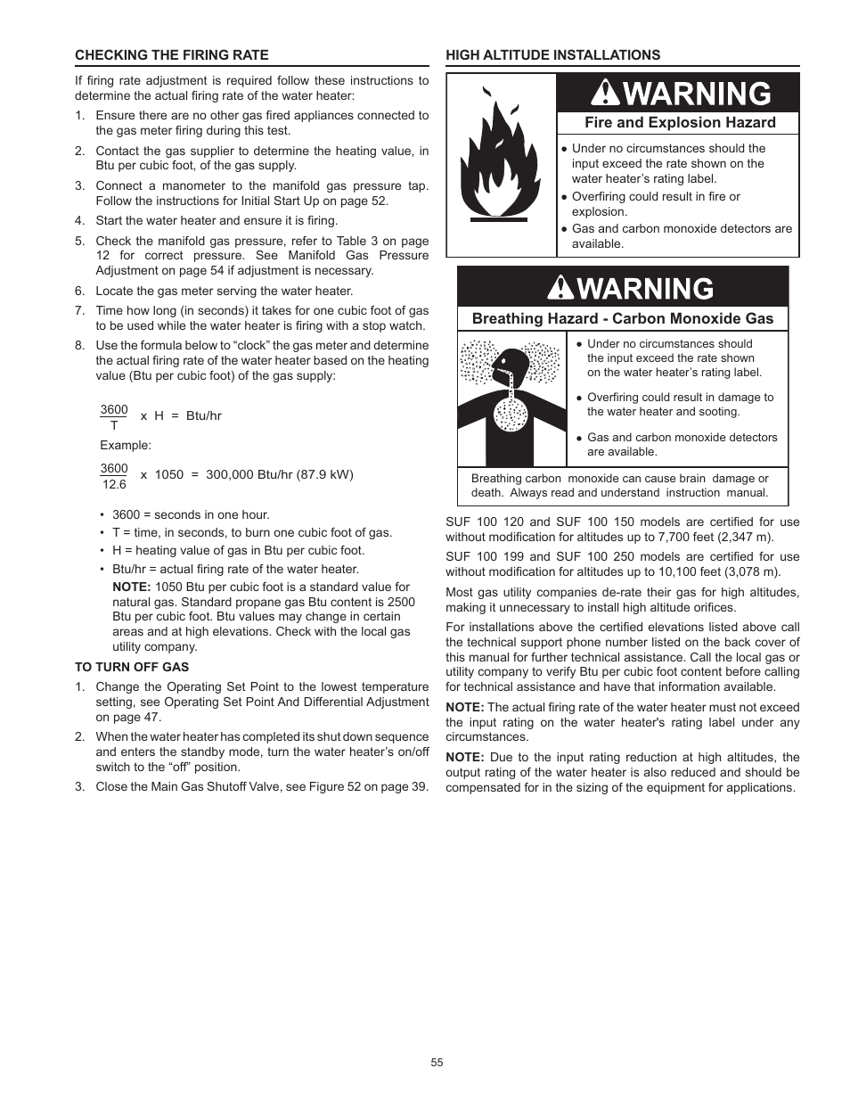 Checking the firing rate, High altitude installations | State Industries ULTRA FORCE 101 User Manual | Page 55 / 80