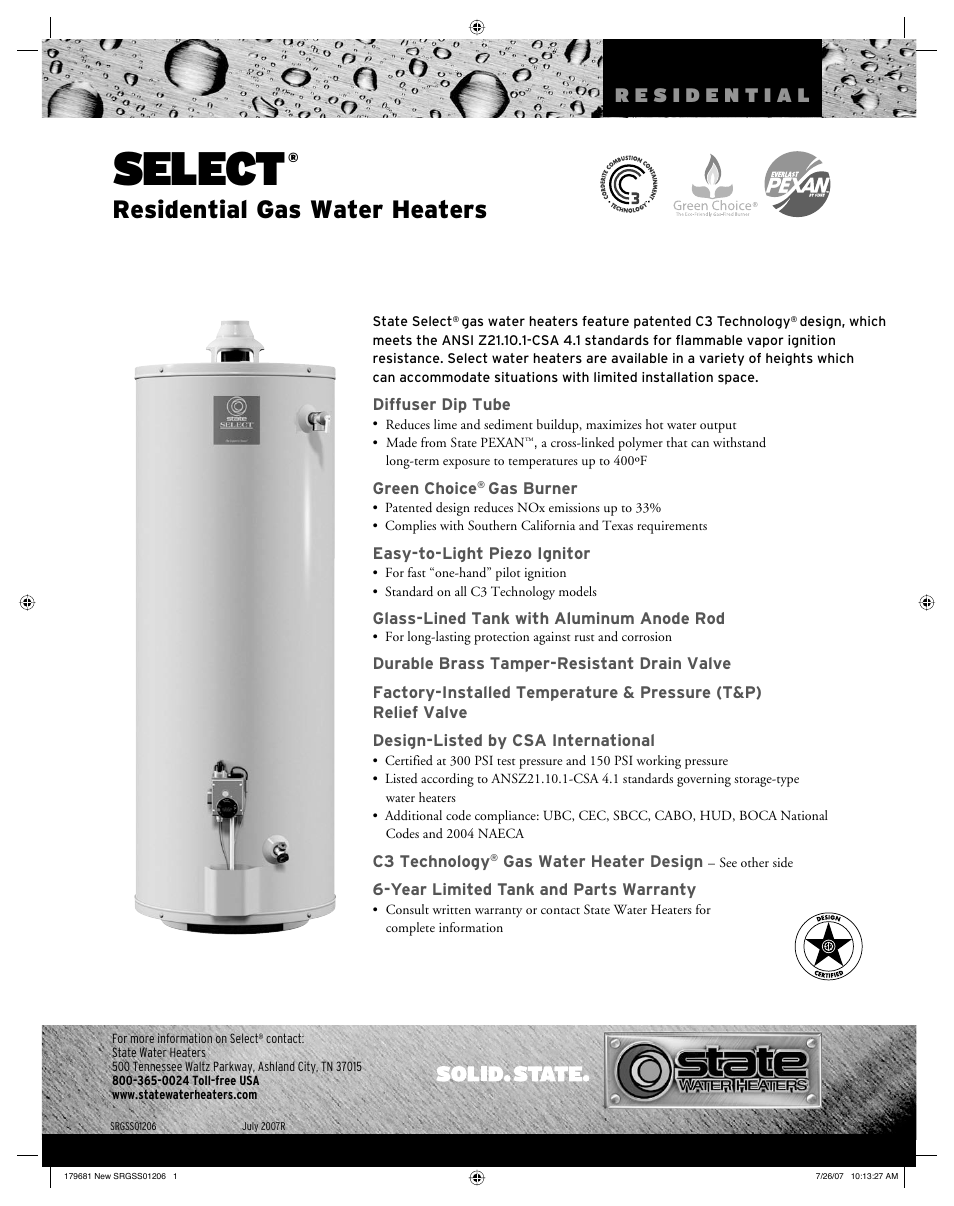 State Industries GS6 40 YBRT G User Manual | 2 pages