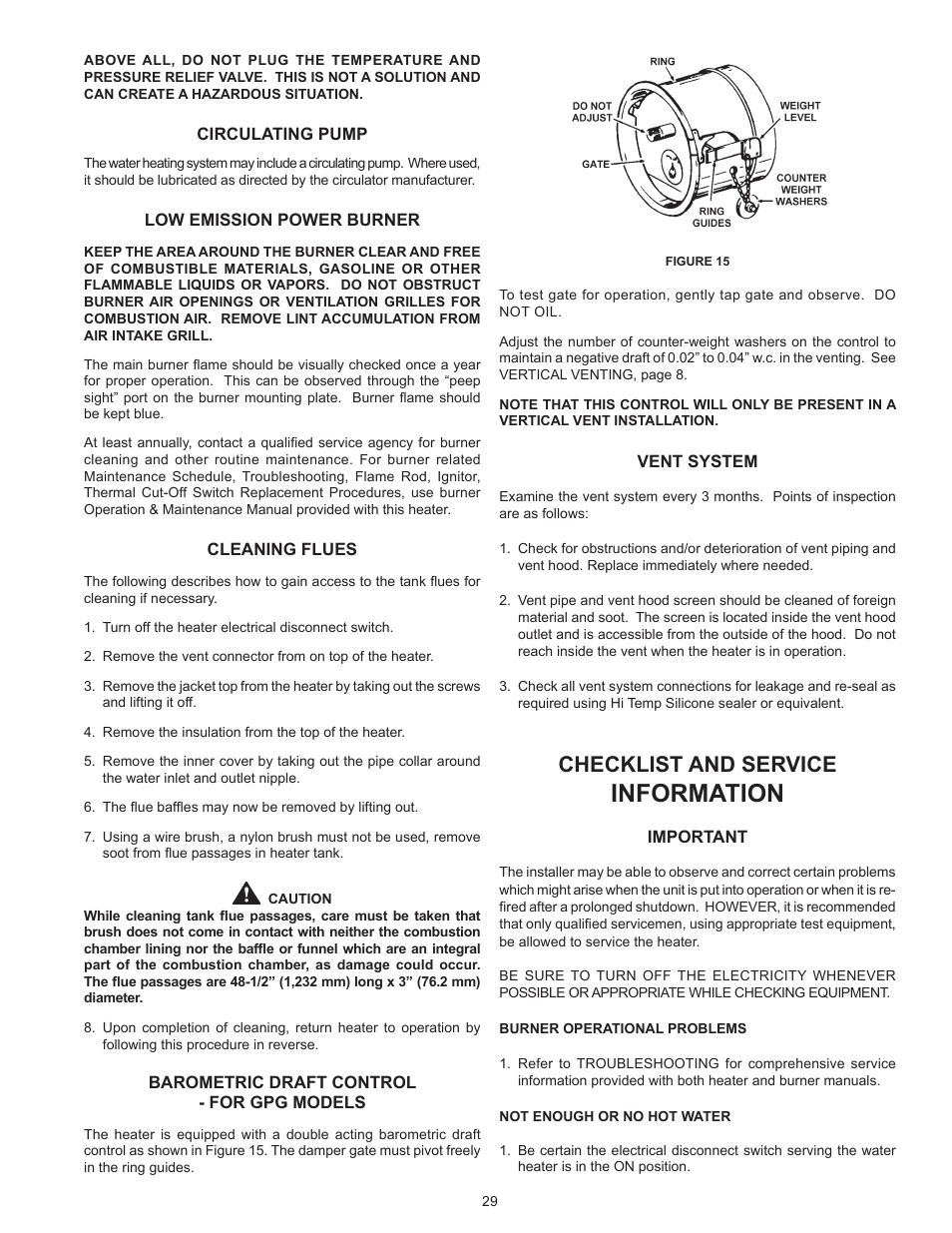 Information, Checklist and service | State GPG/GPV-540A User Manual | Page 29 / 37