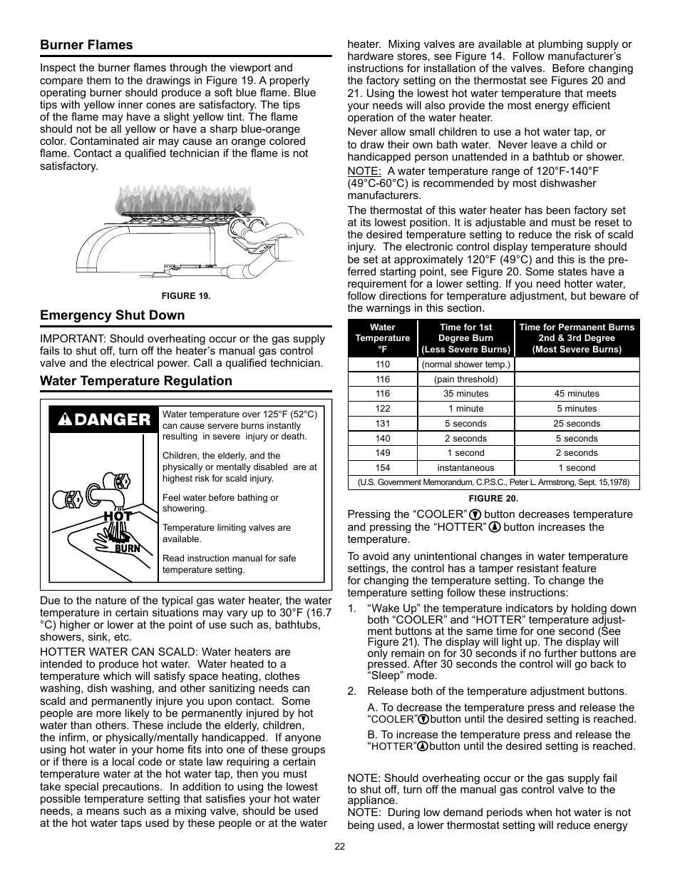 Burner flames, Emergency shut down, Water temperature regulation | State GP 6 40YPC T 100 User Manual | Page 22 / 40