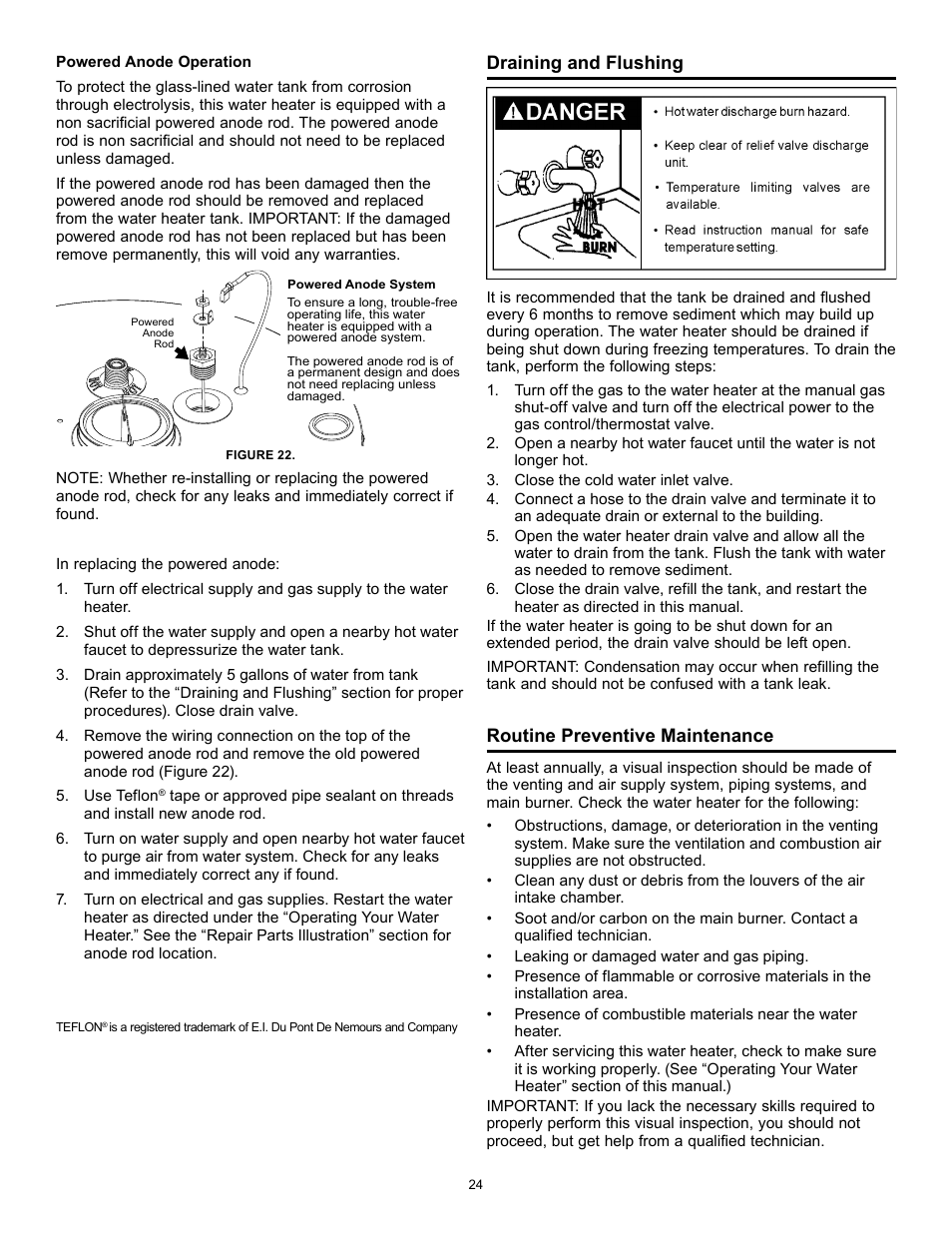 Draining and flushing, Routine preventive maintenance | State GP 6 40YPC T 100 User Manual | Page 24 / 40