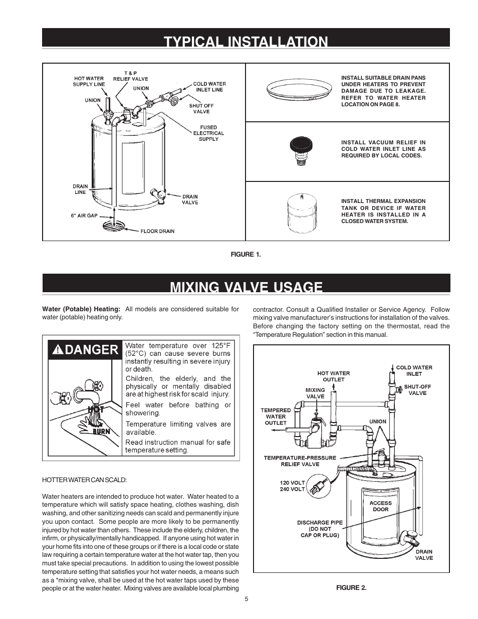 Typical installation, Mixing valve usage | State ES6 2 SSUS K User Manual | Page 5 / 20