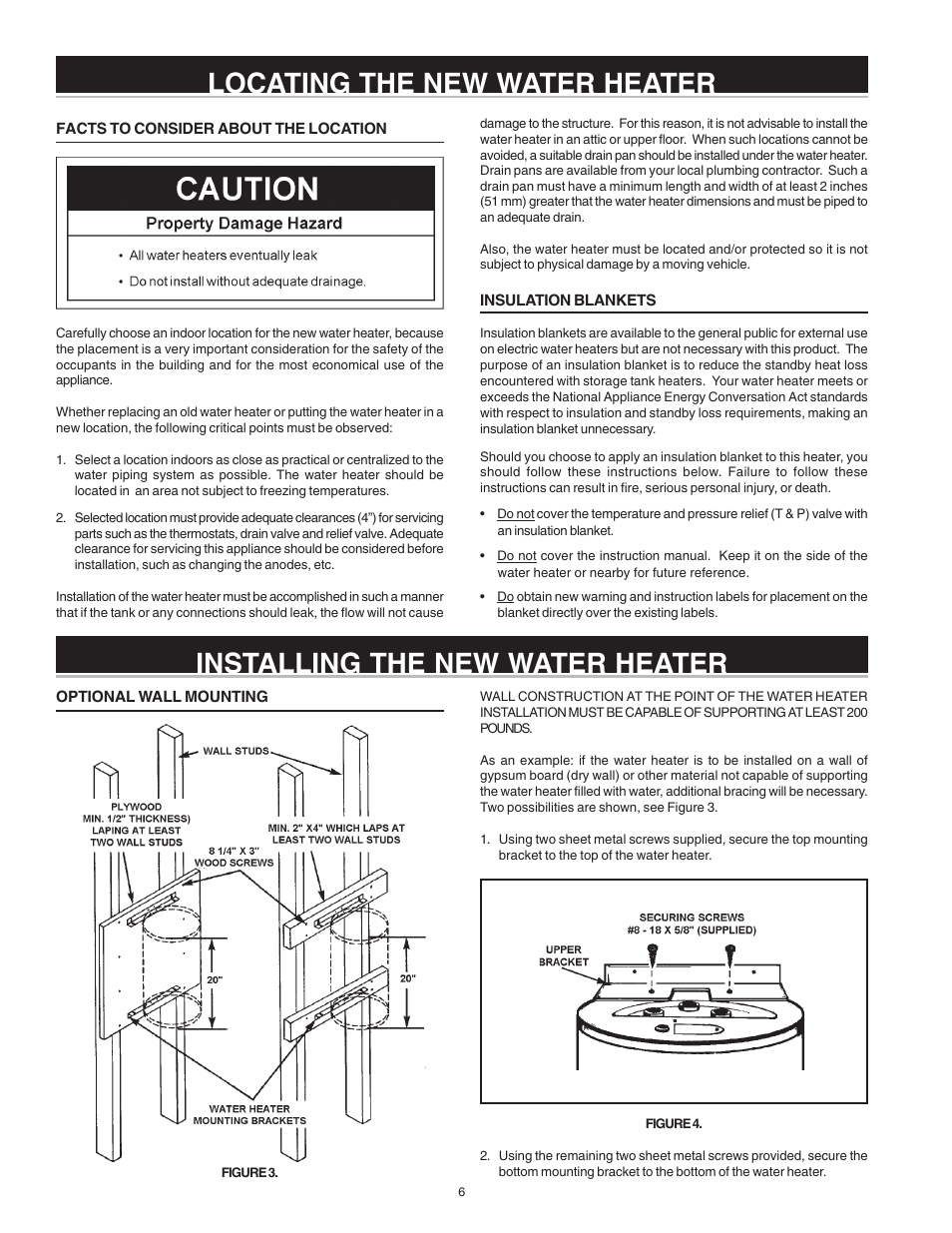 Locating the new water heater, Installing the new water heater | State ES6 2 SSUS K User Manual | Page 6 / 20