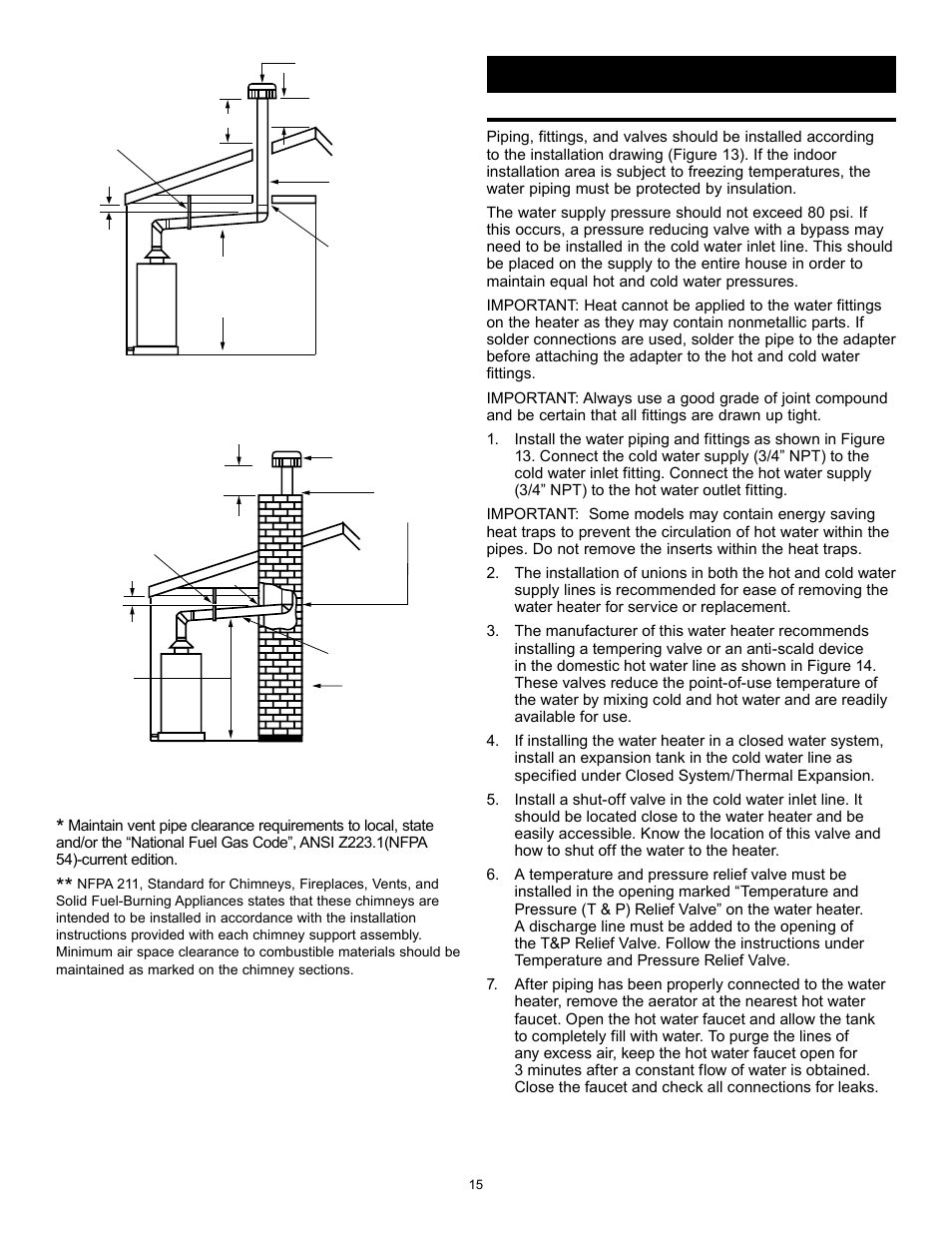 Water system piping, Piping installation | State GS6 30 YOCT User Manual | Page 15 / 36