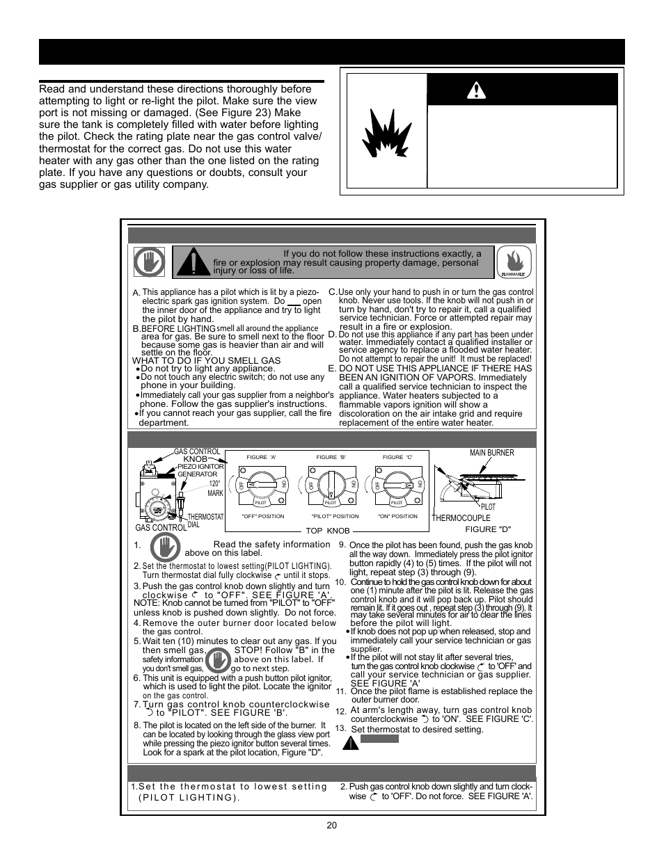 Warning, For your safety read before lighting, Explosion hazard | Lighting instructions | State GS6 30 YOCT User Manual | Page 20 / 36