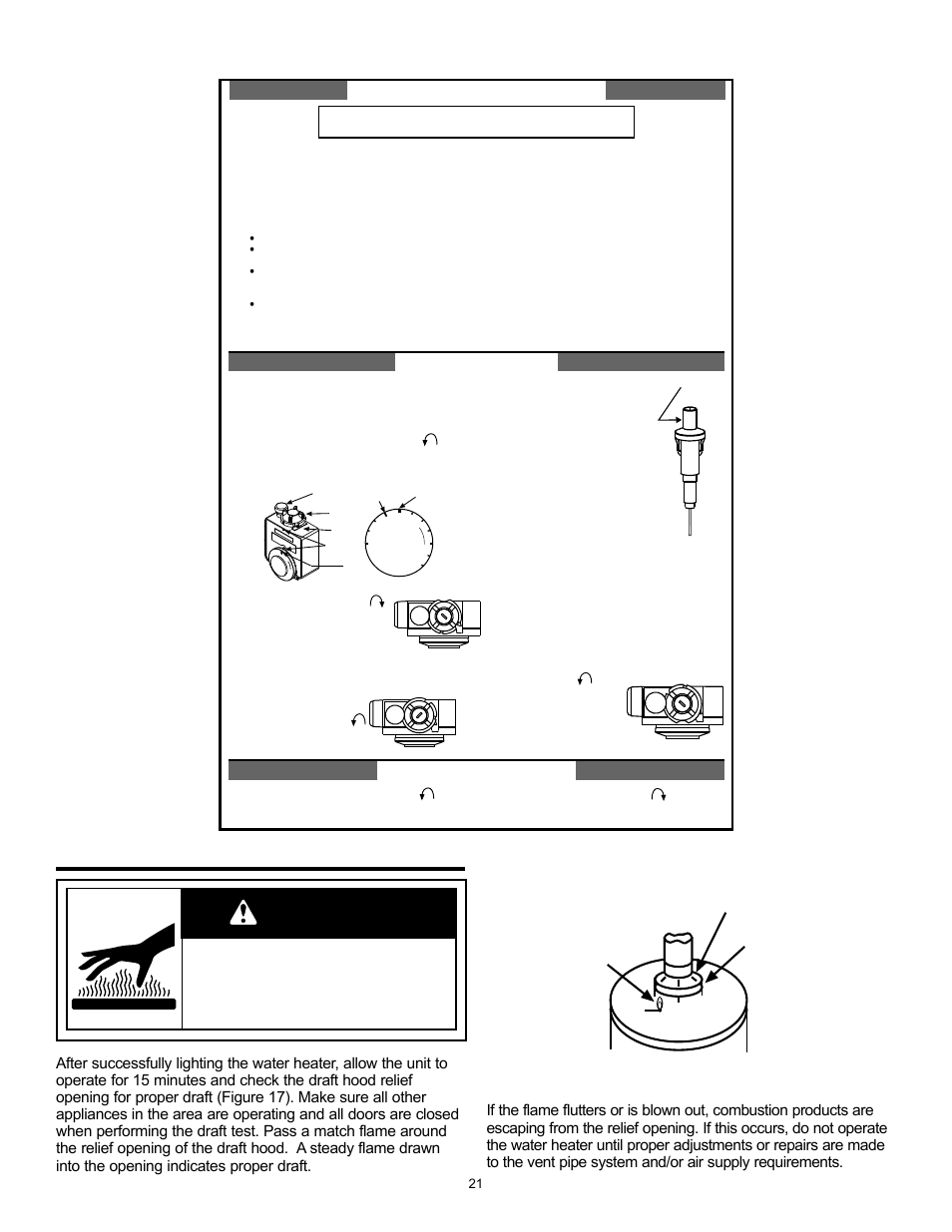 Burn hazard, Lighting instructions, Do not touch vent. doing so can result in burns | Warning | State GS6 30 YOCT User Manual | Page 21 / 36