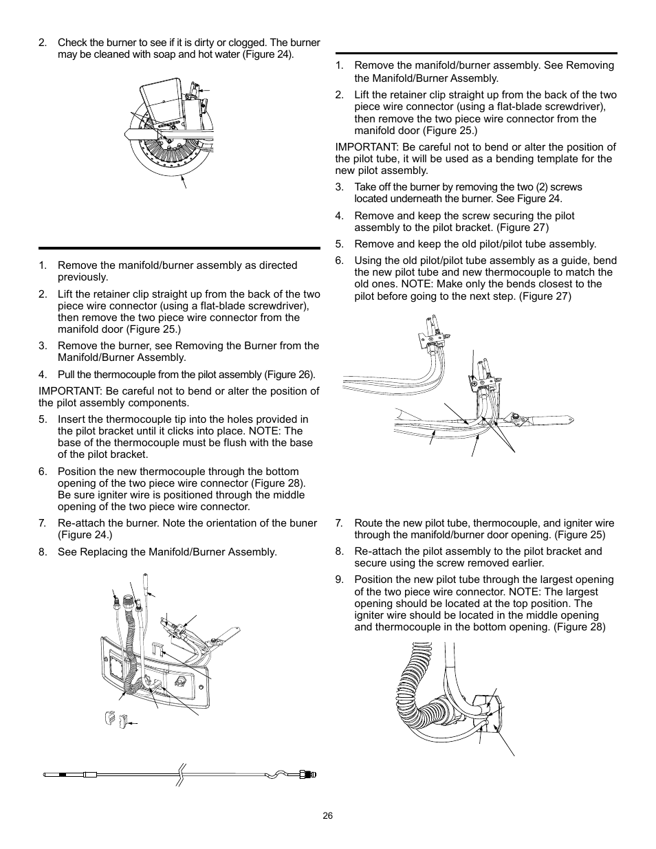 Replacing the thermocouple, Replacing the pilot/ pilot tube assembly | State GS6 30 YOCT User Manual | Page 26 / 36