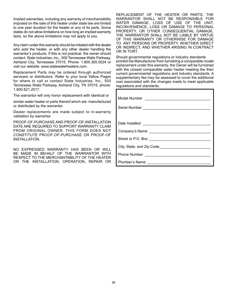 State GS6 30 YOCT User Manual | Page 36 / 36