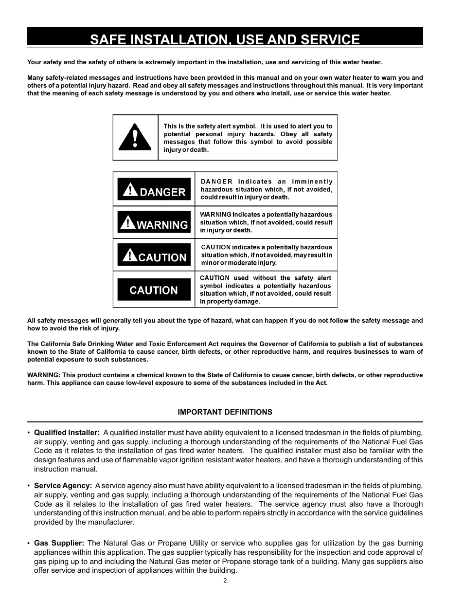 Safe installation, use and service | State GS6 40 YBVIT User Manual | Page 2 / 32