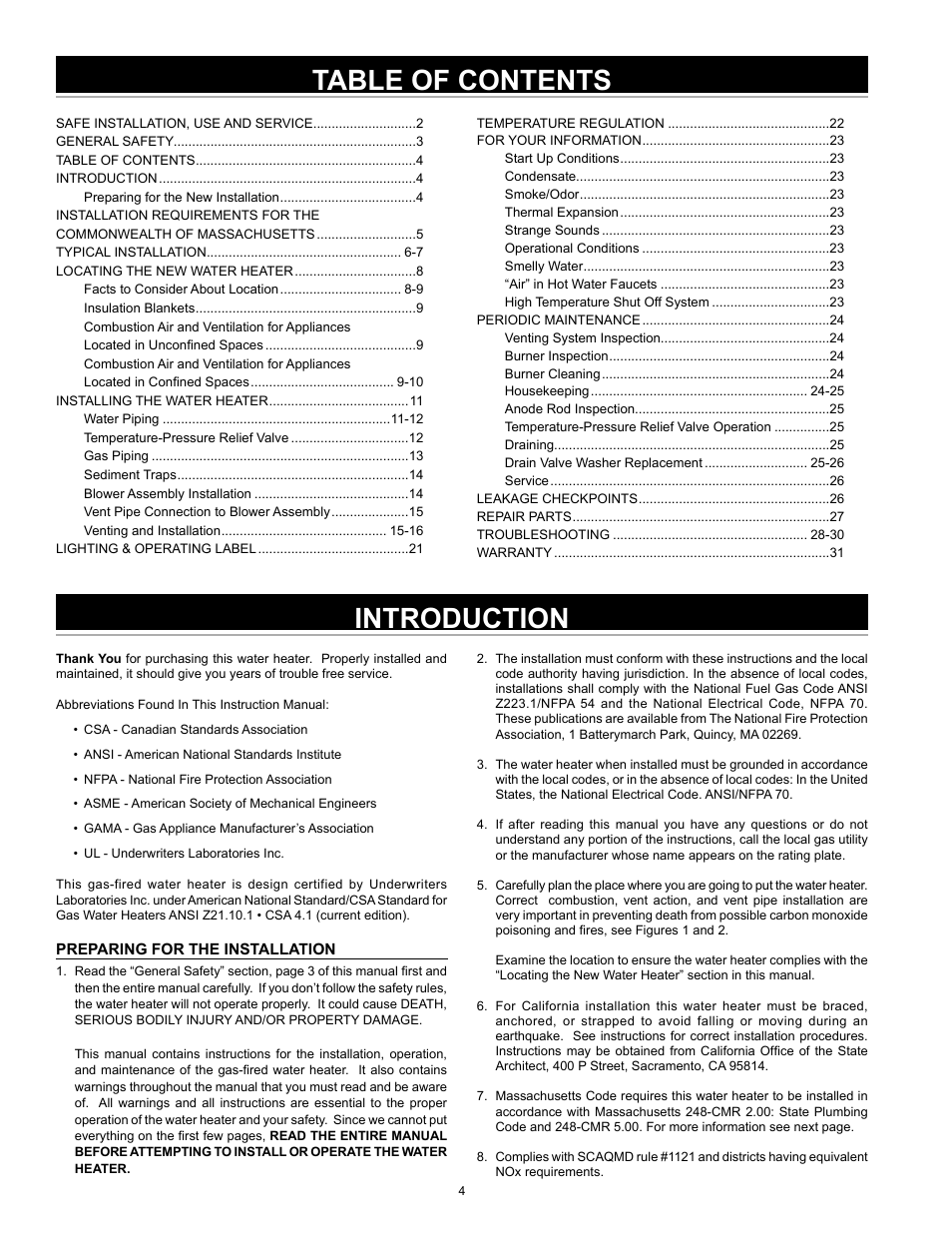 Introduction table of contents | State GS6 40 YBVIT User Manual | Page 4 / 32