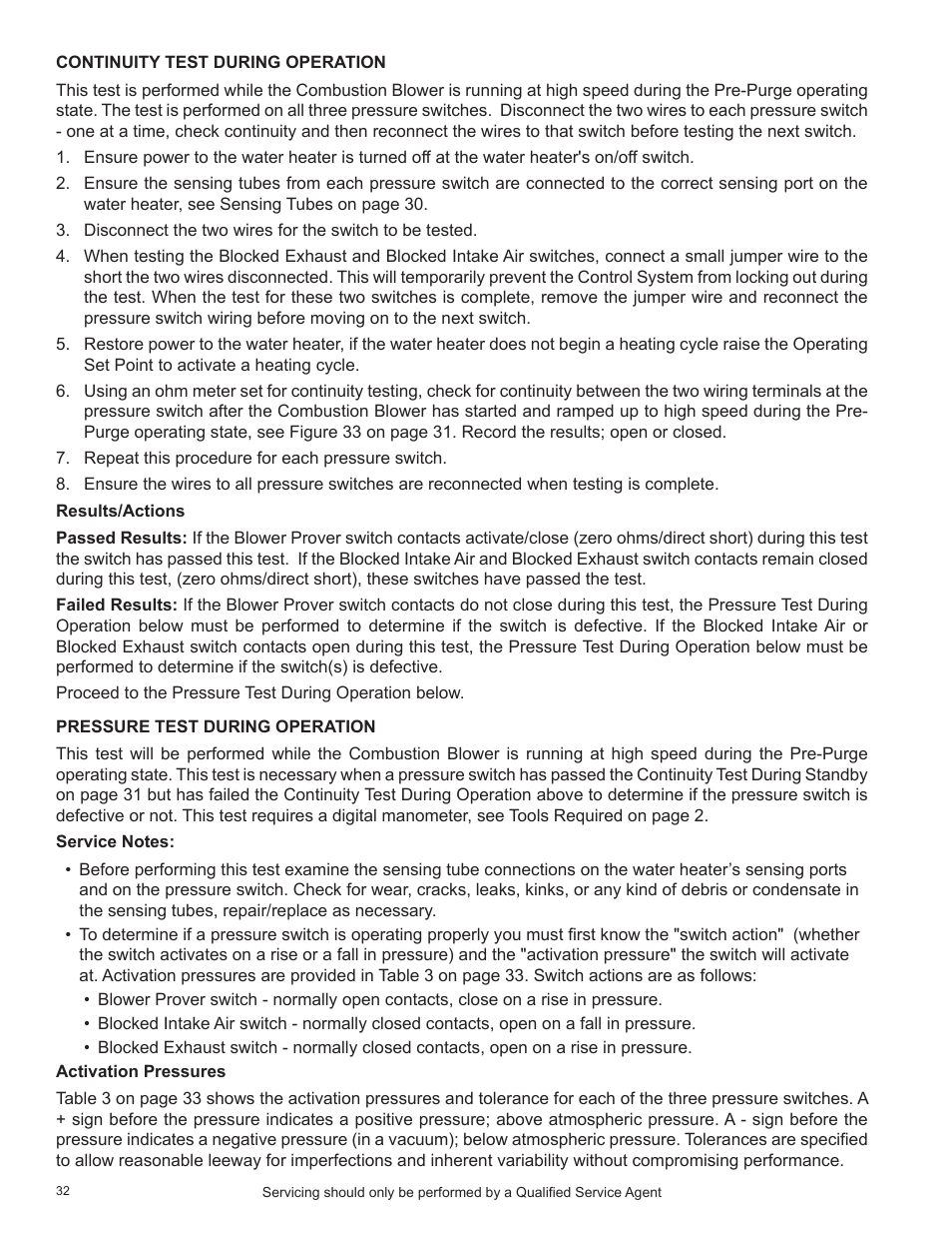 Continuity test during operation, Pressure test during operation | State Industries SHE50-100PE User Manual | Page 34 / 72