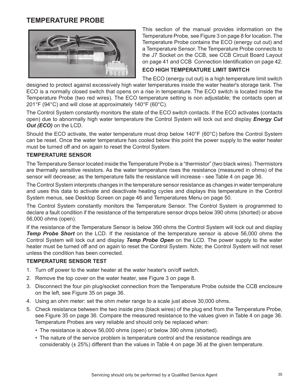 Temperature probe, Temperature sensor test | State Industries SHE50-100PE User Manual | Page 37 / 72