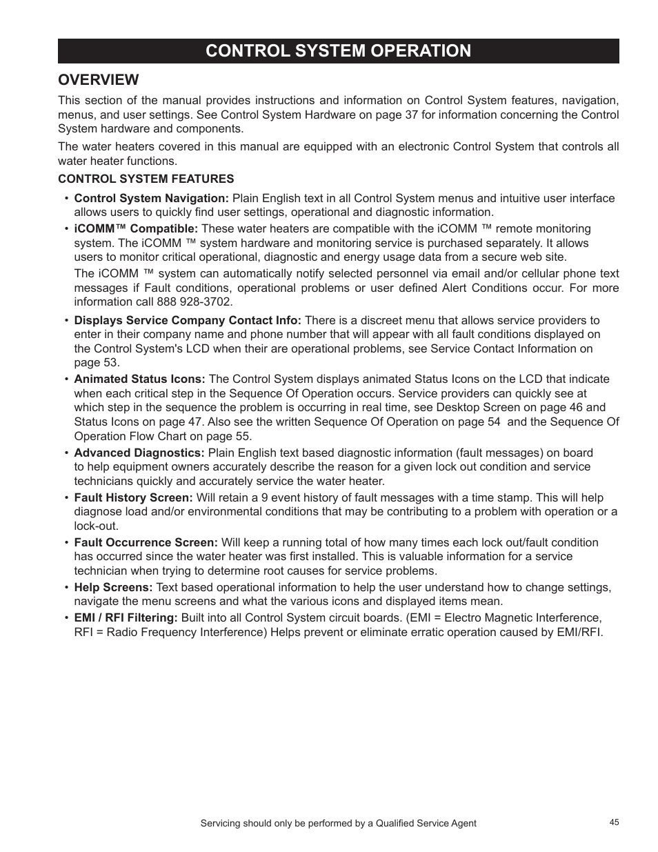 Control system operation, Overview, Control system features | State Industries SHE50-100PE User Manual | Page 47 / 72