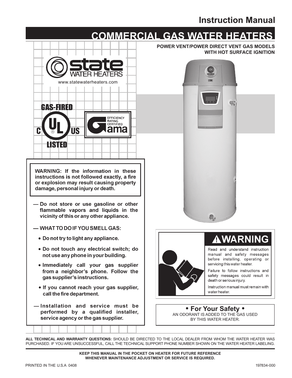 State Industries Power Vent/Power Direct Vent Gas Models User Manual | 44 pages
