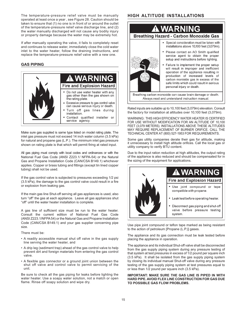 High altitude installations | State Industries Power Vent/Power Direct Vent Gas Models User Manual | Page 15 / 44