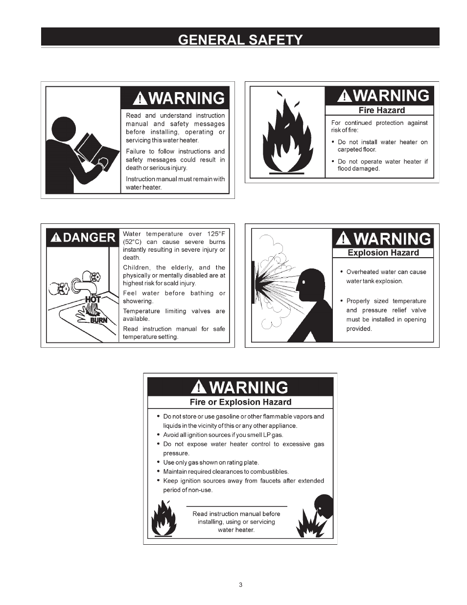 General safety | State Industries Power Vent/Power Direct Vent Gas Models User Manual | Page 3 / 44