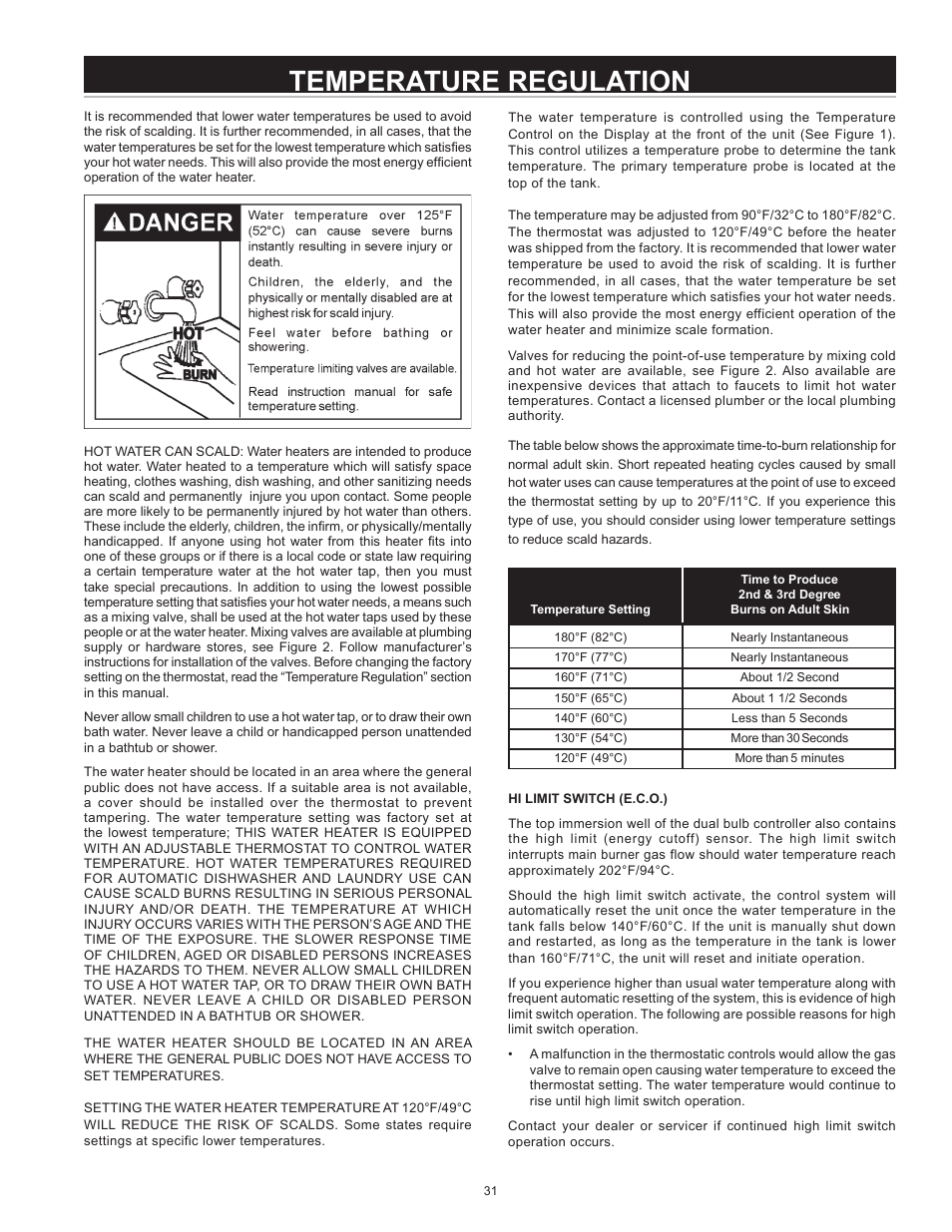 Temperature regulation | State Industries Power Vent/Power Direct Vent Gas Models User Manual | Page 31 / 44