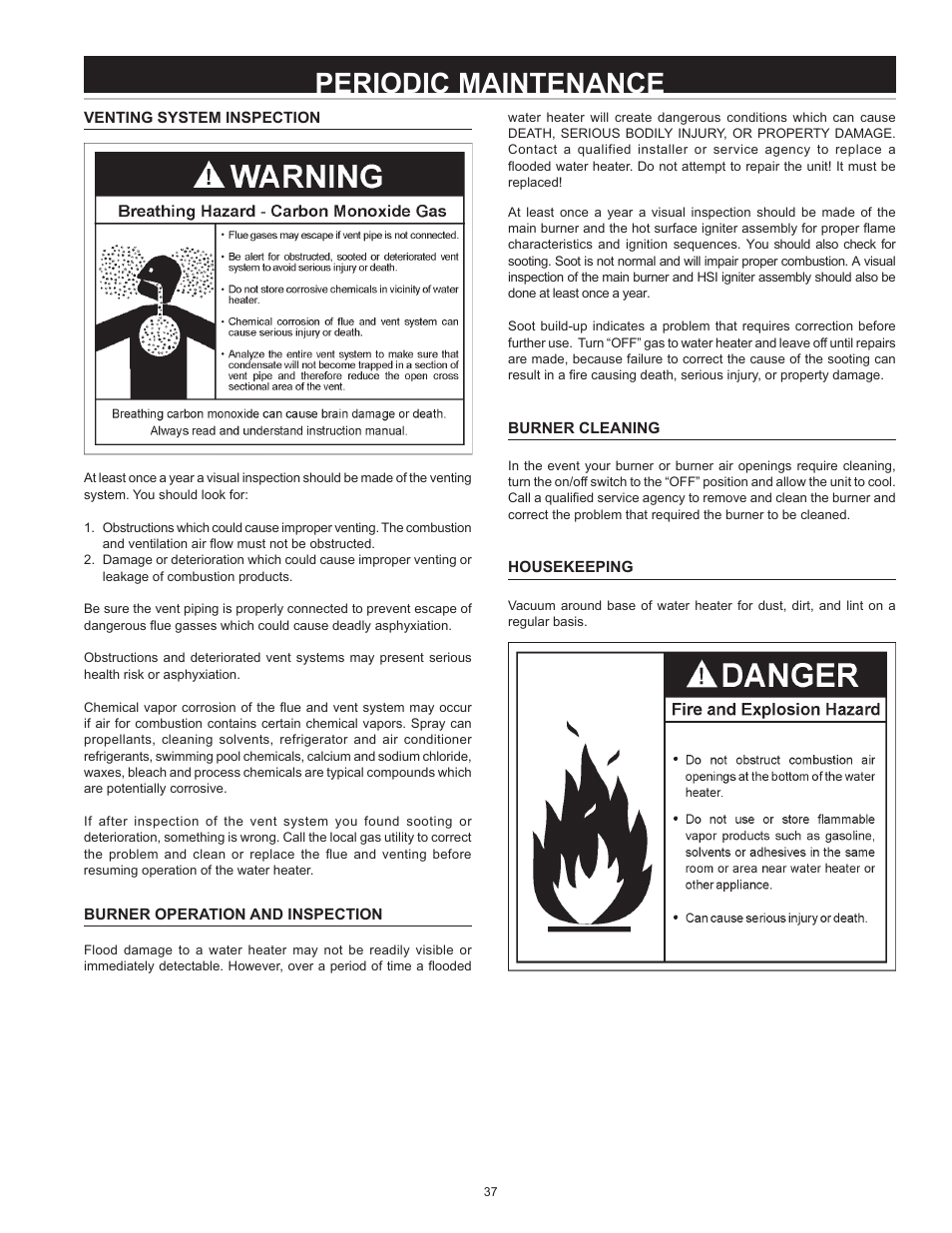 Periodic maintenance | State Industries Power Vent/Power Direct Vent Gas Models User Manual | Page 37 / 44